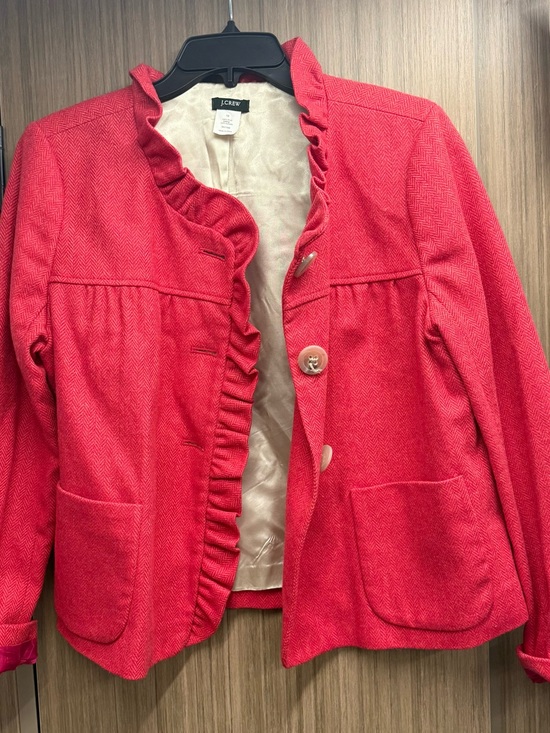 J. Crew Jackets & Blazers - J. Crew Red Ruffle-Trim Wool-Blend Blazer